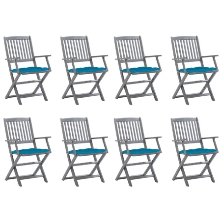 Chaises pliables d'extérieur lot de 8 et coussins Bois d'acacia