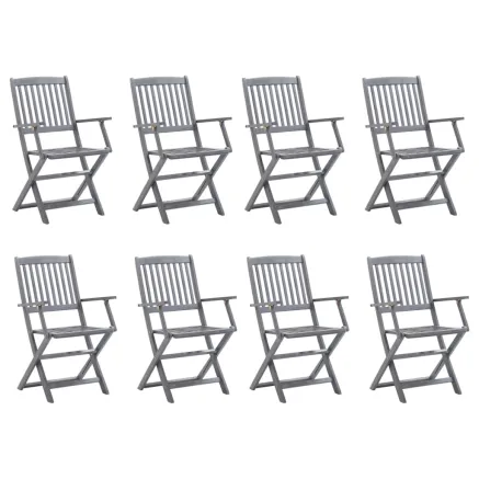 Chaises pliables d'extérieur lot de 8 et coussins Bois d'acacia 2