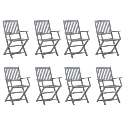 Chaises pliables d'extérieur lot de 8 et coussins Bois d'acacia 2