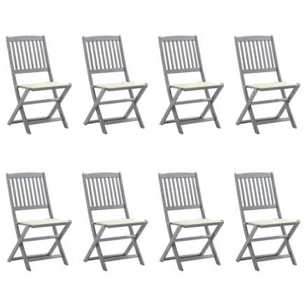 Chaises pliables d'extérieur lot de 8 et coussins Bois d'acacia