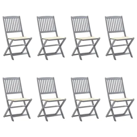 Chaises pliables d'extérieur lot de 8 et coussins Bois d'acacia