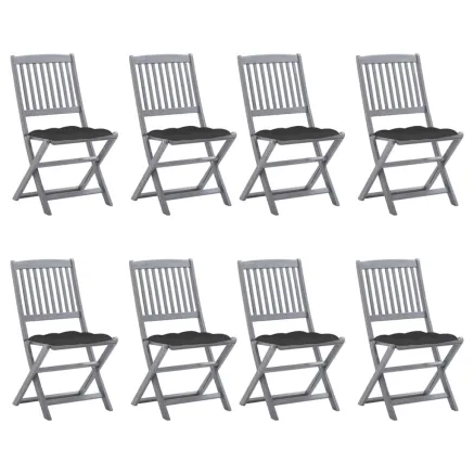 Chaises pliables d'extérieur lot de 8 et coussins Bois d'acacia