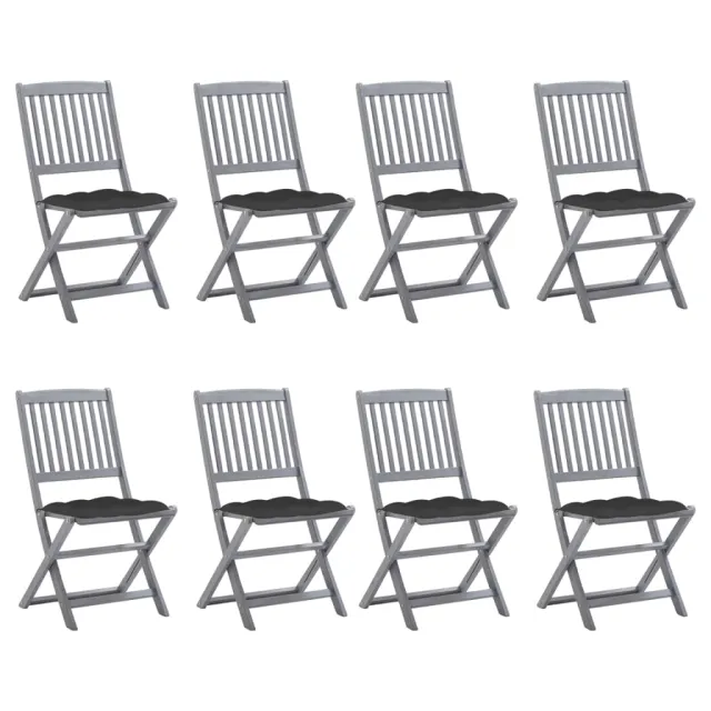 Chaises pliables d'extérieur lot de 8 et coussins Bois d'acacia