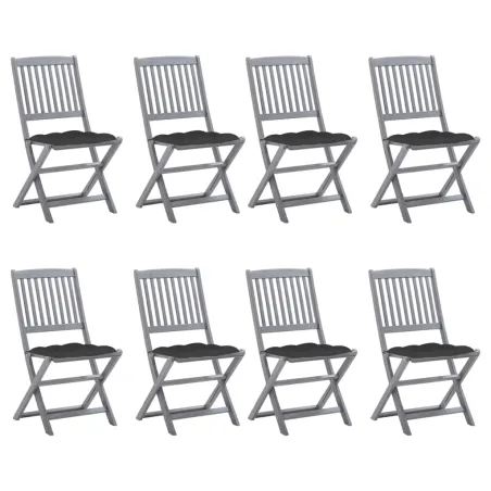 Chaises pliables d'extérieur lot de 8 et coussins Bois d'acacia
