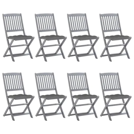 Chaises pliables d'extérieur lot de 8 et coussins Bois d'acacia