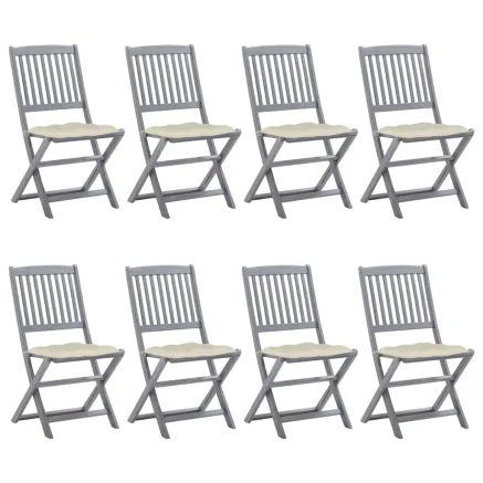 Chaises pliables d'extérieur lot de 8 et coussins Bois d'acacia