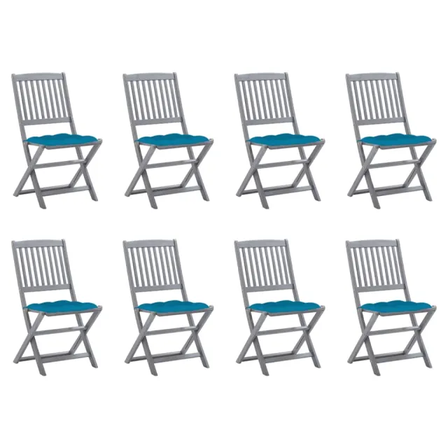 Chaises pliables d'extérieur lot de 8 et coussins Bois d'acacia