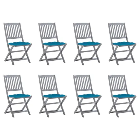 Chaises pliables d'extérieur lot de 8 et coussins Bois d'acacia