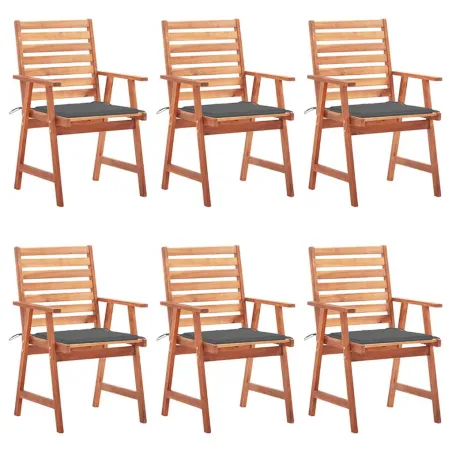 Chaises à manger d'extérieur lot de 6 et coussins Acacia massif