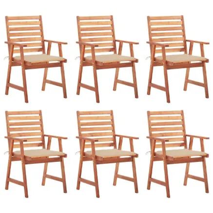 Chaises à manger d'extérieur lot de 6 et coussins Acacia massif