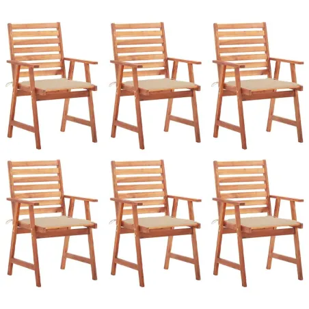 Chaises à manger d'extérieur lot de 6 et coussins Acacia massif