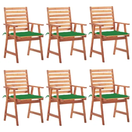 Chaises à manger d'extérieur lot de 6 et coussins Acacia massif