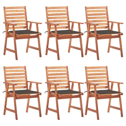 Chaises à manger d'extérieur lot de 6 et coussins Acacia massif
