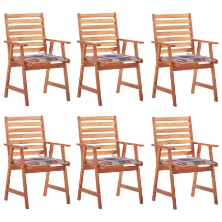 Chaises à manger d'extérieur lot de 6 et coussins Acacia massif