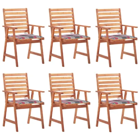 Chaises à manger d'extérieur lot de 6 et coussins Acacia massif