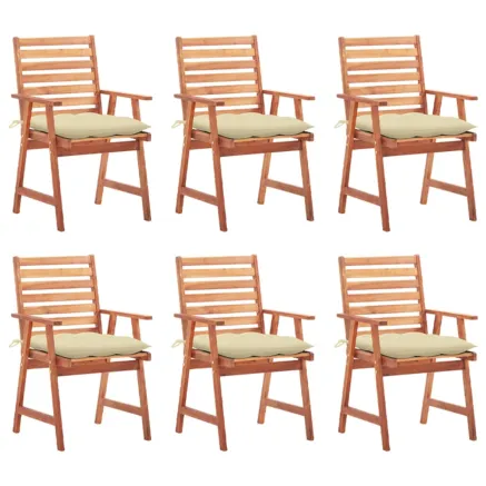Chaises à manger d'extérieur lot de 6 et coussins Acacia massif