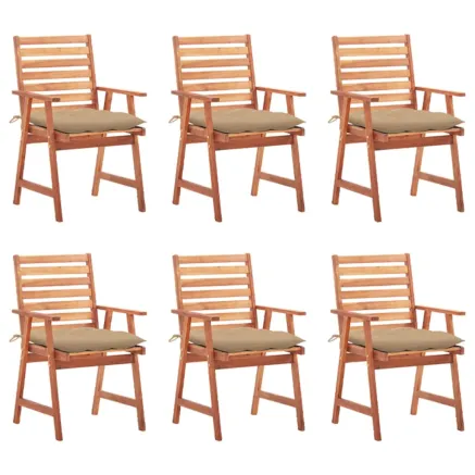 Chaises à manger d'extérieur lot de 6 et coussins Acacia massif