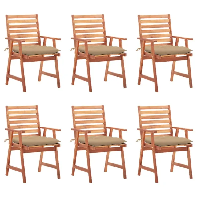 Chaises à manger d'extérieur lot de 6 et coussins Acacia massif