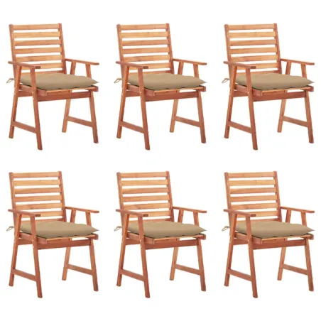 Chaises à manger d'extérieur lot de 6 et coussins Acacia massif