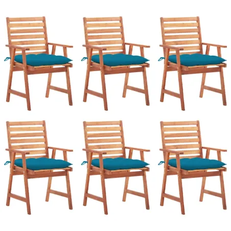 Chaises à manger d'extérieur lot de 6 et coussins Acacia massif