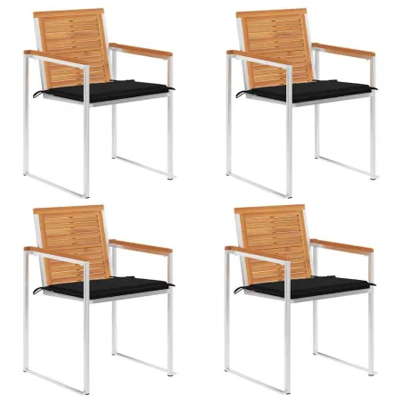 Chaises de jardin lot de 4 avec coussins Bois d'acacia massif