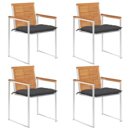 Chaises de jardin lot de 4 avec coussins Bois d'acacia massif