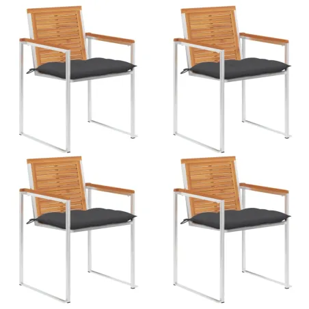 Chaises de jardin lot de 4 avec coussins Bois d'acacia massif