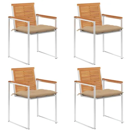 Chaises de jardin lot de 4 avec coussins Bois d'acacia massif