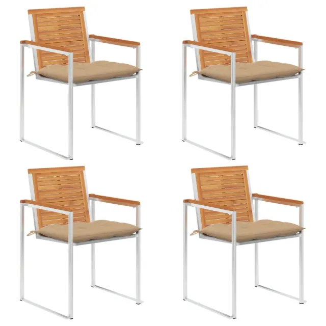 Chaises de jardin lot de 4 avec coussins Bois d'acacia massif
