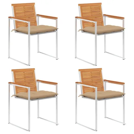 Chaises de jardin lot de 4 avec coussins Bois d'acacia massif