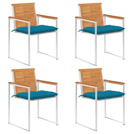 Chaises de jardin lot de 4 avec coussins Bois d'acacia massif