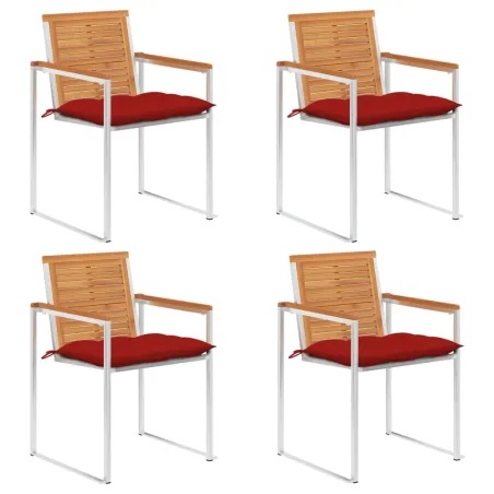Chaises de jardin lot de 4 avec coussins Bois d'acacia massif