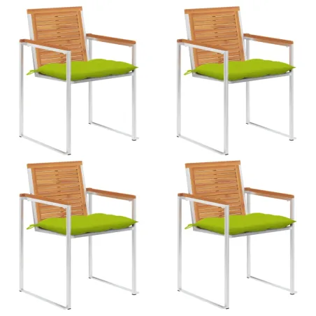 Chaises de jardin lot de 4 avec coussins Bois d'acacia massif