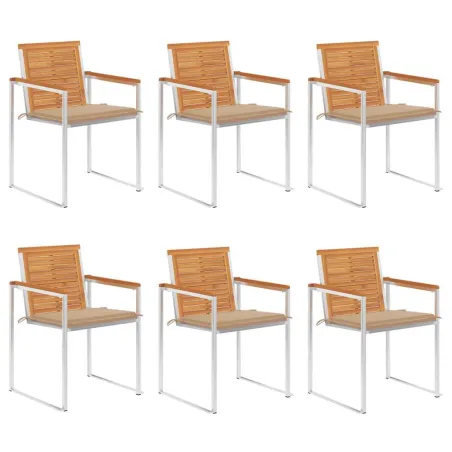 Chaises de jardin lot de 6 avec coussins Bois d'acacia solide