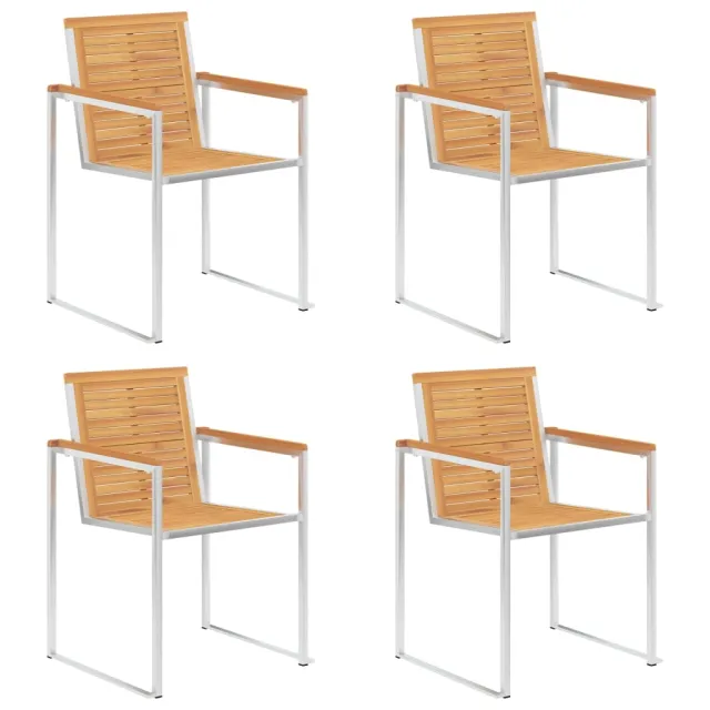 Chaises de jardin lot de 4 bois teck solide et acier inoxydable