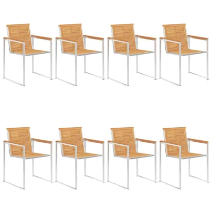 Chaises de jardin lot de 8 Bois teck solide et acier inoxydable