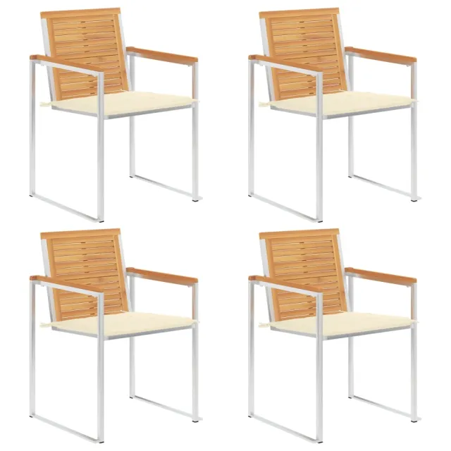 Chaises de jardin lot de 4 avec coussins Bois de teck massif