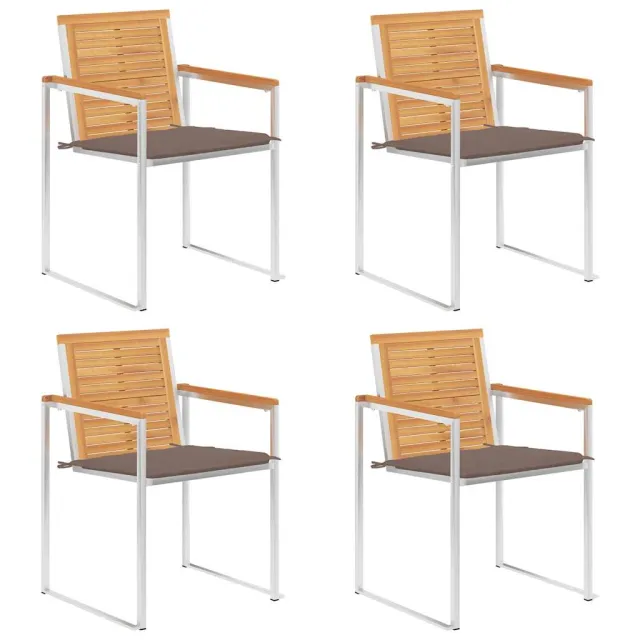 Chaises de jardin lot de 4 avec coussins Bois de teck massif