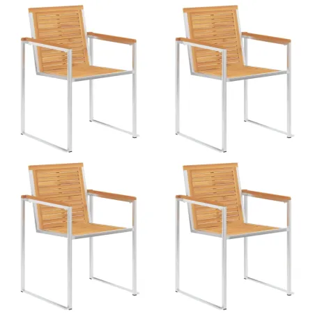 Chaises de jardin lot de 4 avec coussins Bois de teck massif