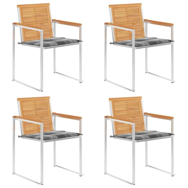Chaises de jardin lot de 4 avec coussins Bois de teck massif
