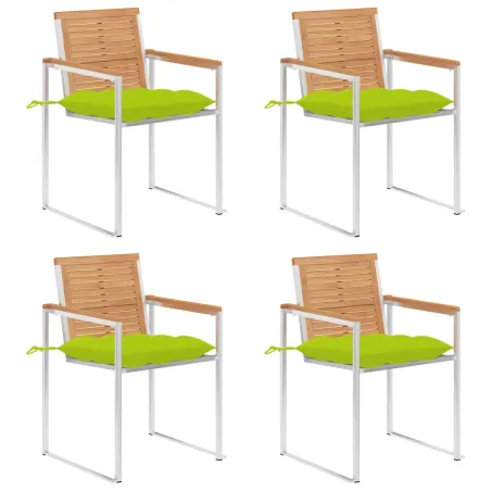 Chaises de jardin lot de 4 avec coussins Bois de teck massif