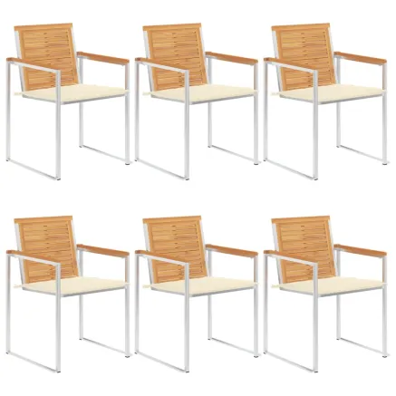 Chaises de jardin lot de 6 avec coussins Bois de teck massif