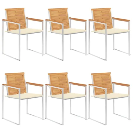Chaises de jardin lot de 6 avec coussins Bois de teck massif