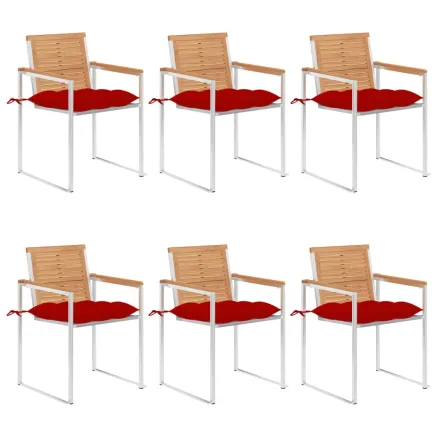 Chaises de jardin lot de 6 avec coussins Bois de teck massif