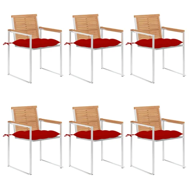 Chaises de jardin lot de 6 avec coussins Bois de teck massif