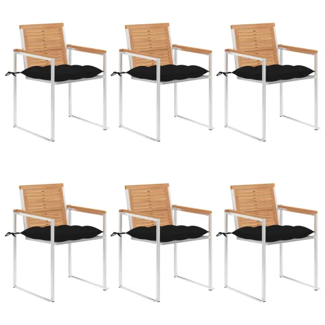 Chaises de jardin lot de 6 avec coussins Bois de teck massif