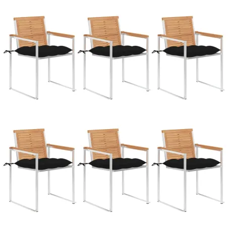 Chaises de jardin lot de 6 avec coussins Bois de teck massif