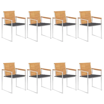Chaises de jardin lot de 8 avec coussins Bois de teck massif