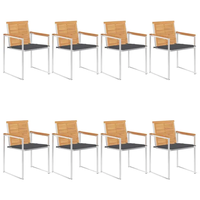 Chaises de jardin lot de 8 avec coussins Bois de teck massif