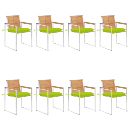 Chaises de jardin lot de 8 avec coussins Bois de teck massif